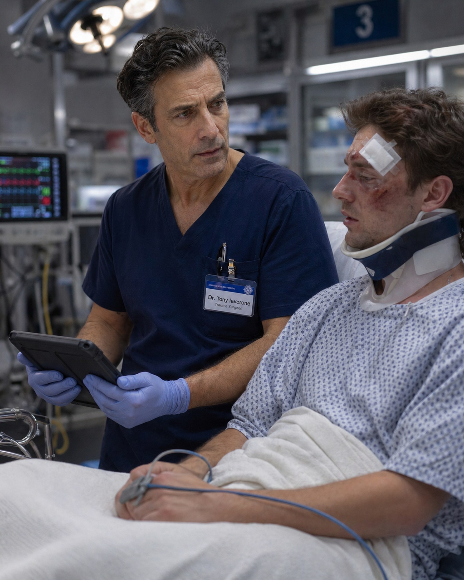 Tony Iavorone consulting with a recovering assault patient