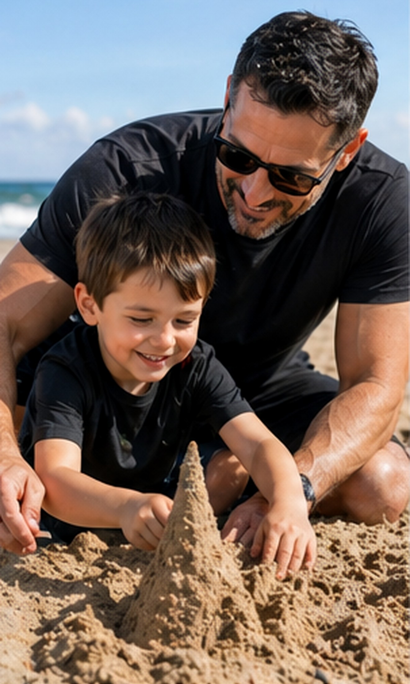 Tony Iavorone building a sandcastle with his child