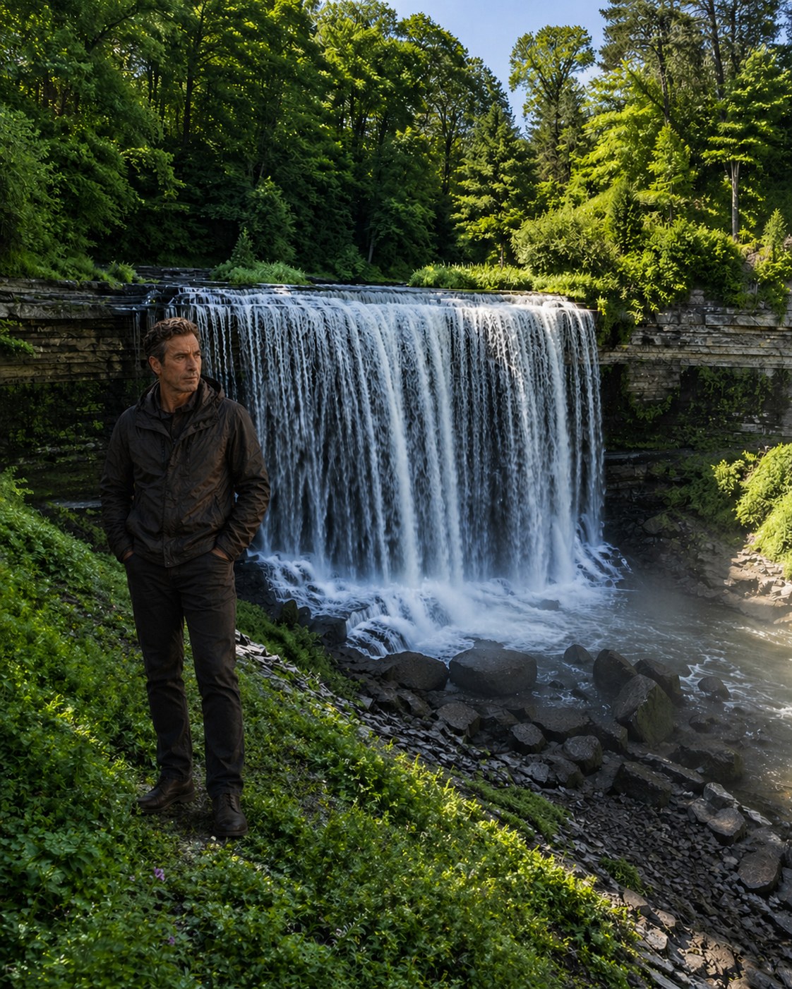 Tony Iavorone at a Hamilton waterfall after a difficult shift